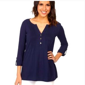 Lilly Pulitzer Dorothy Navy Blue Button-Front Top Size Medium